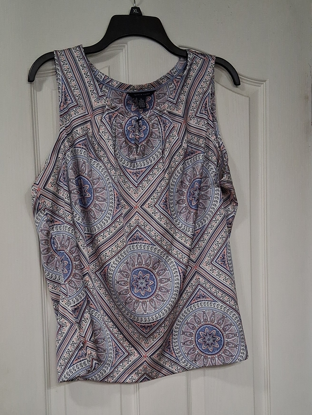Tommy Hilfiger Blue and White Geometric Medallion Sleeveless Top